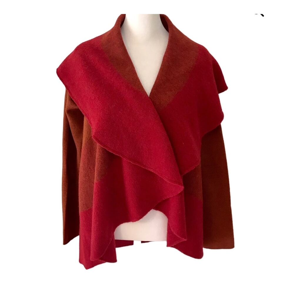 Eileen Fisher Size Medium 100% Merino Wool Drape Color Block Open Cardigan